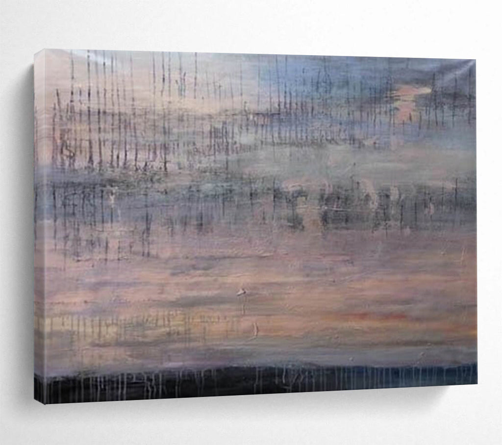 “Muted Abstract Sunset with Drips” - Evocative Abstract Painting On Canvas PT150