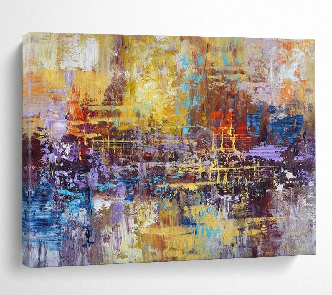“Golden - Purple Abstract Fusion” - Rich Textures Painting On Canvas PT1516