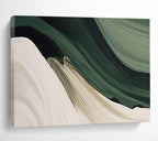 “Flowing Green - Beige Waves” - Green, Beige & White Abstract, Fluid Acrylic Painting On Canvas DKS753