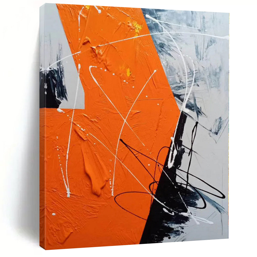 “Orange - Grey - White Abstract Dynamic Strokes” - Energetic Abstract Painting On Canvas PS0325