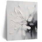 “Textured White Flower” - White, Gray, Black Textured Floral Painting On Canvas PS0767