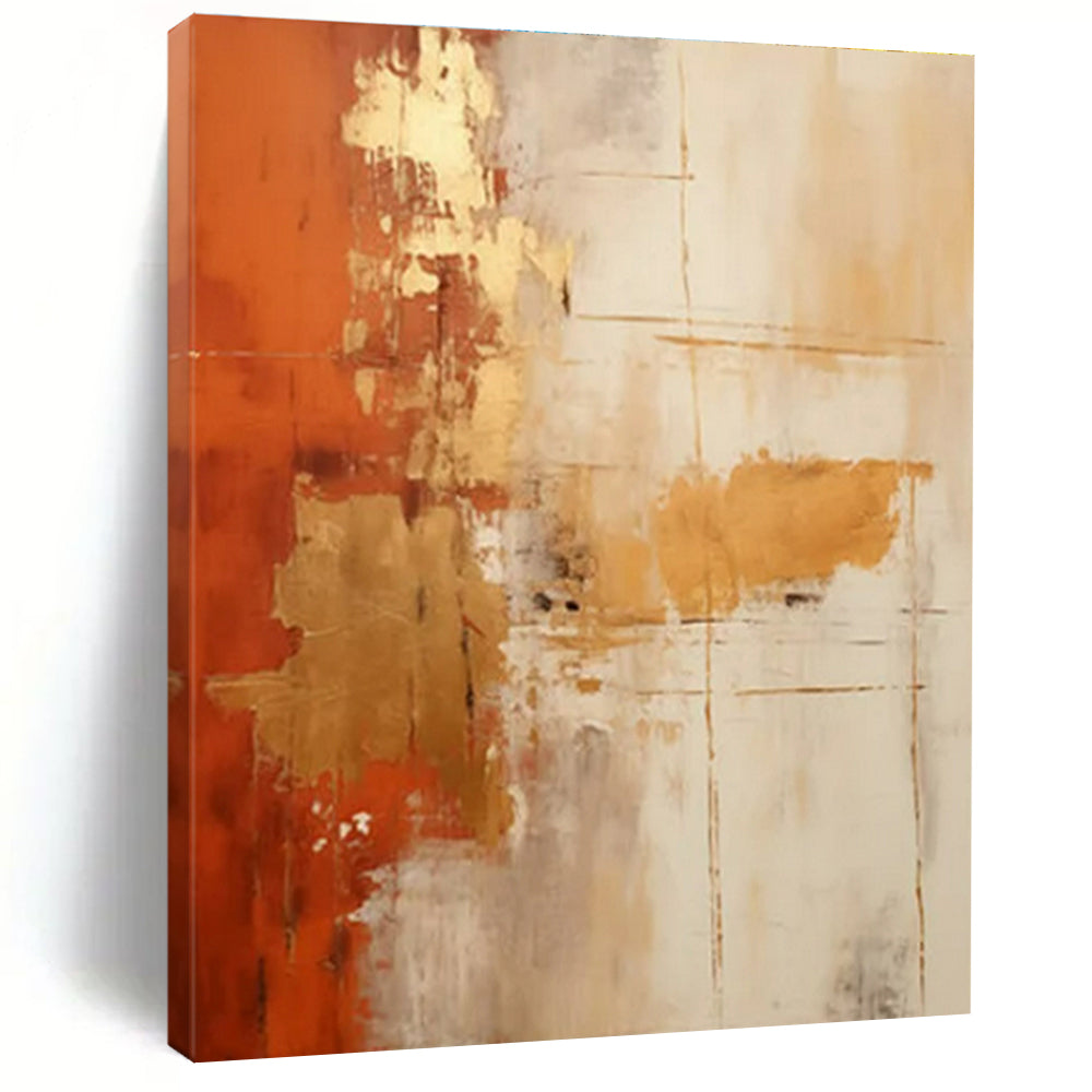 Orange, Gold & Grey Abstract Simplicity Painting On Canvas PS0818