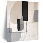 Black, White, Gray with Curved & Straight Lines "Geometric Flow" Abstract Painting On Canvas PS1375