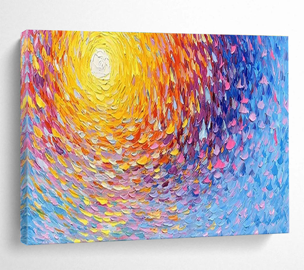 “Colorful Swirling Sun” - Impressionistic Oil Painting On Canvas DKS881