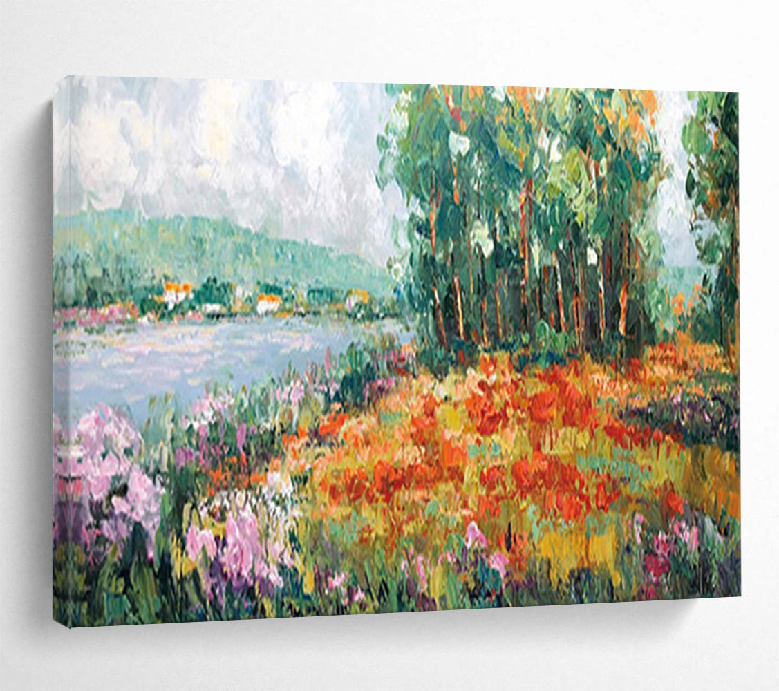 “Vibrant Lakeside Garden” - Impressionistic Landscape Painting On Canvas PT228