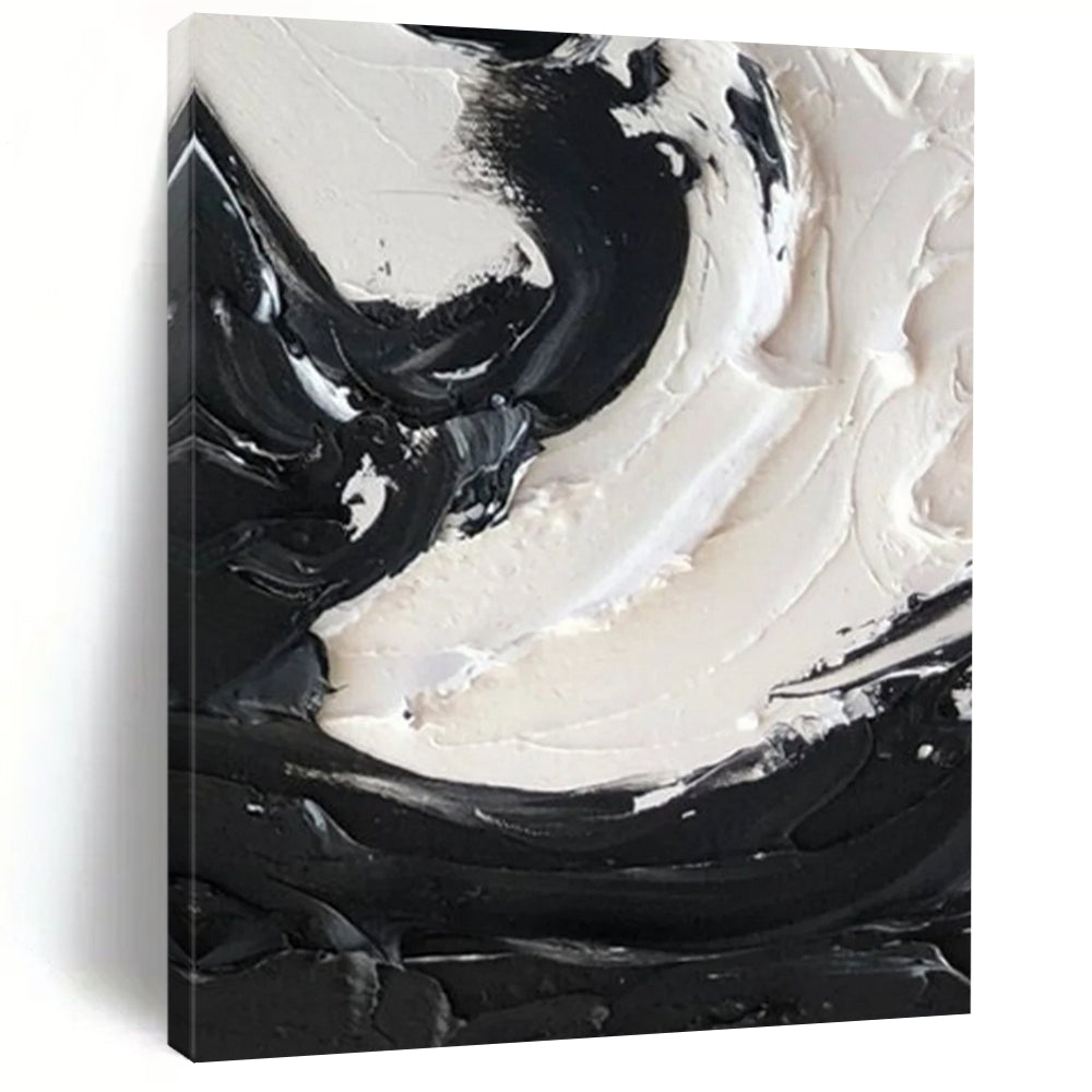 “Swirling Black and White Textures” - Tactile Abstract Painting On Canvas DS385