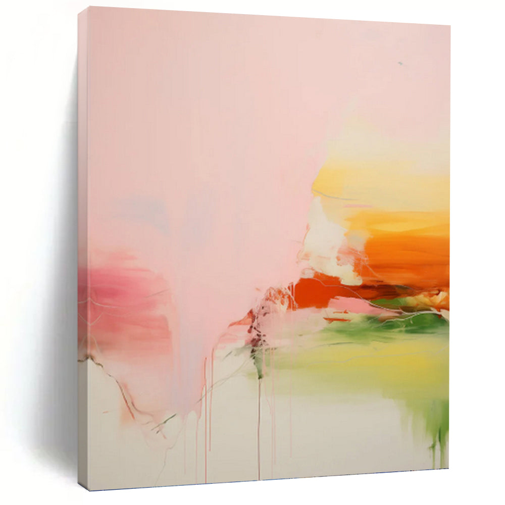 “Pink, Orange, and Green Abstract” - Colorful Drip Painting On Canvas PT0991