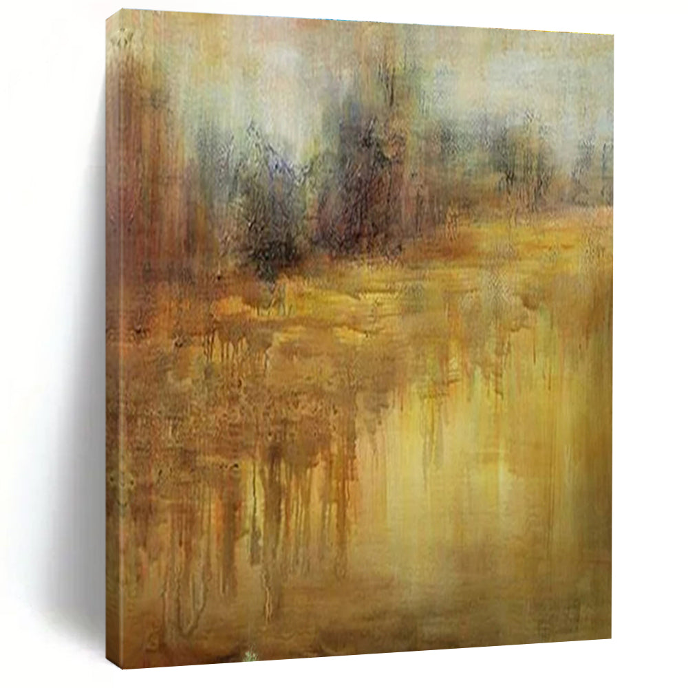 Warm Yellow - Brown Landscape, "Autumn Haze" – Abstract Landscape Painting On Canvas PS0894