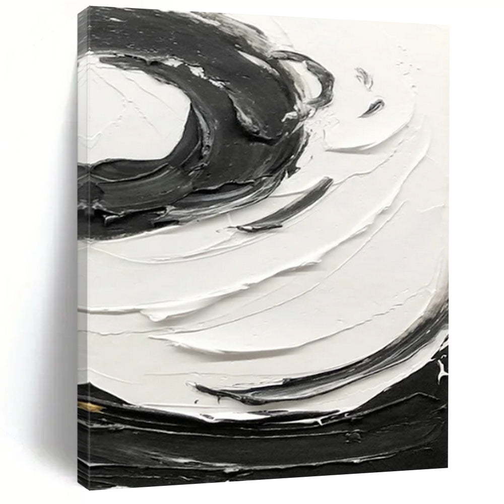 “Black and White Swirl Dynamics” - Energetic Abstract Painting On Canvas DS380