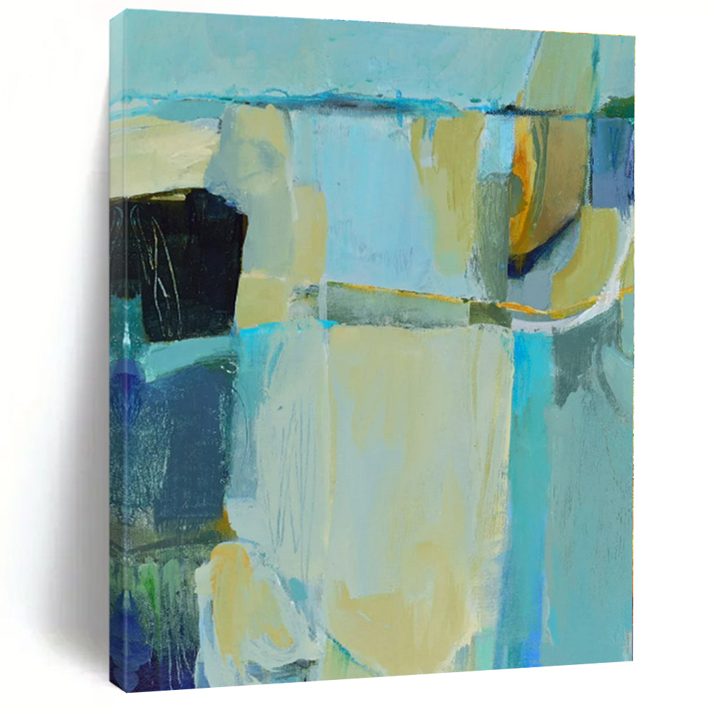 Blue, Green, Beige with Abstract Forms "Coastal Abstraction" Abstract Painting On Canvas PS1308