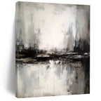 “Monochrome Mist Reflection” - Black, White, Gray Abstract Landscape Painting On Canvas PS0623