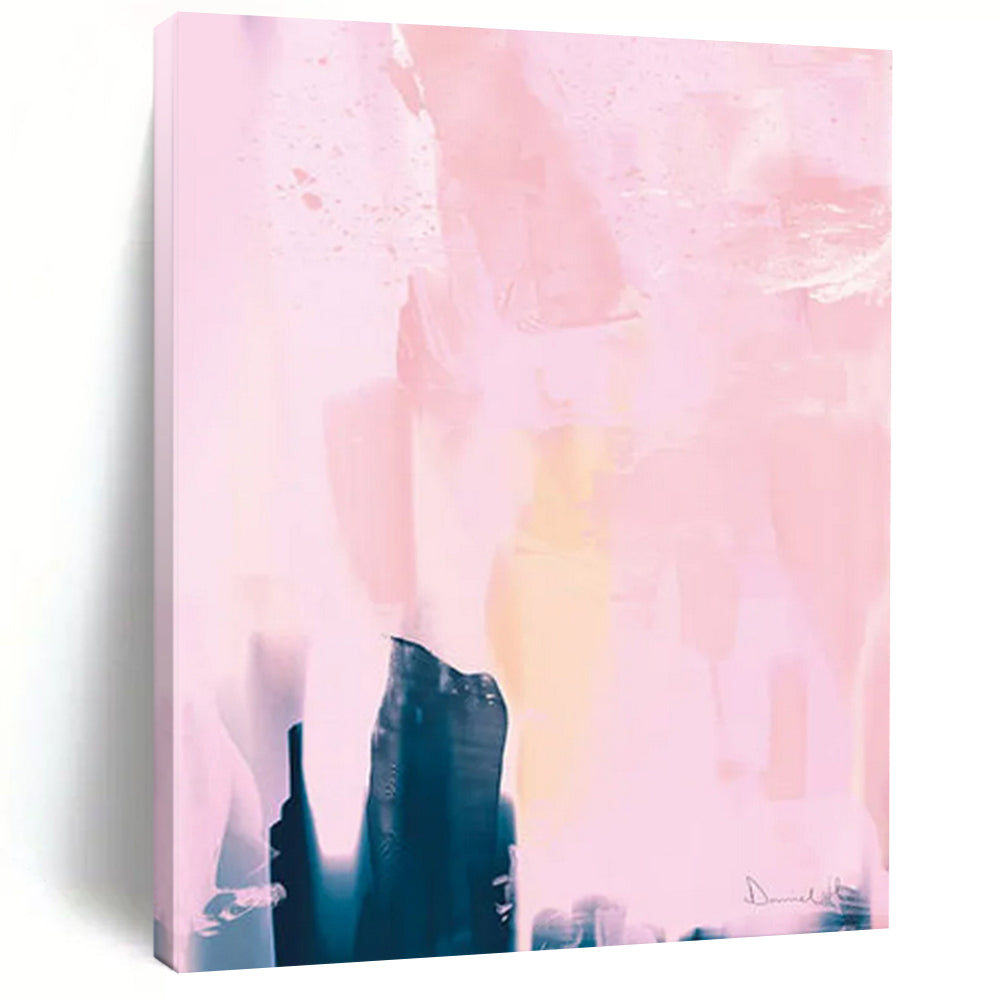 “Blush & Indigo Layered Abstraction” - Pastel Pinks & Deep Blues Painting On Canvas DS180