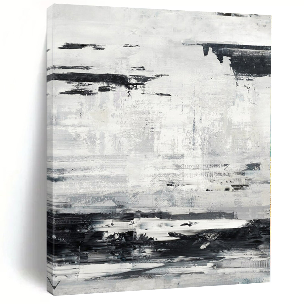 Black, White and Gray with Textured Layers "Urban Palimpsest" Abstract Painting On Canvas PS1168