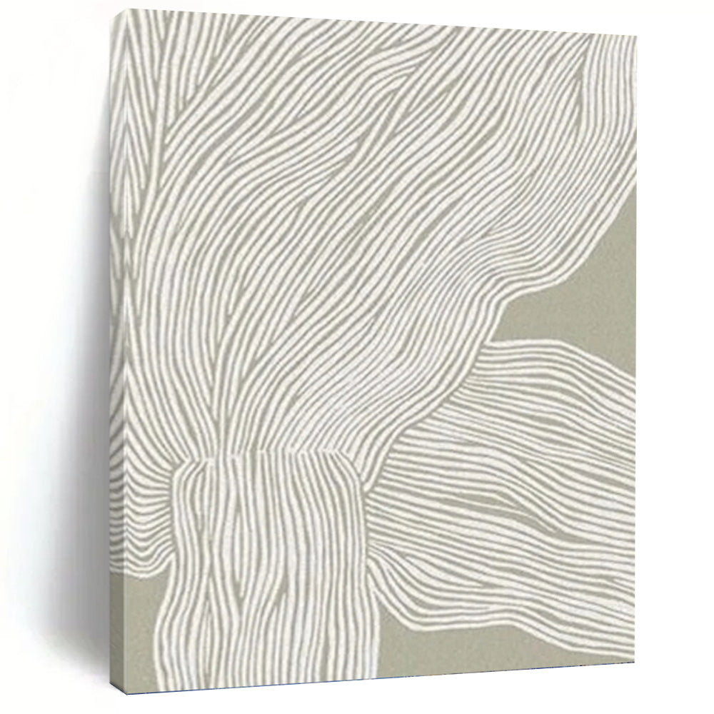 “Grey - White Wavy Lines” - Linear Abstract Painting On Canvas PT1119