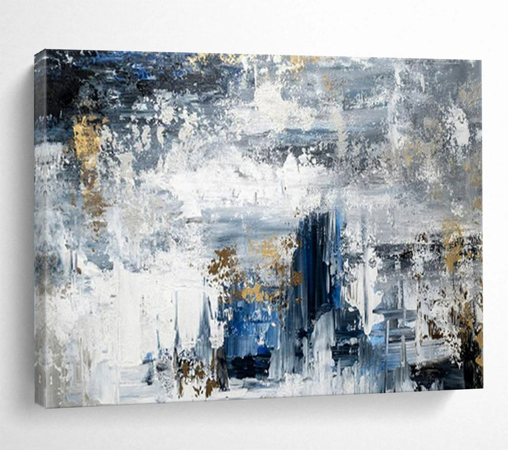 “Blue - Gold Abstract Textures” - Cool Blue “Urban Gold” Painting On Canvas PT1623