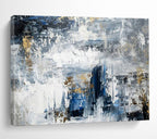“Blue - Gold Abstract Textures” - Cool Blue “Urban Gold” Painting On Canvas PT1623