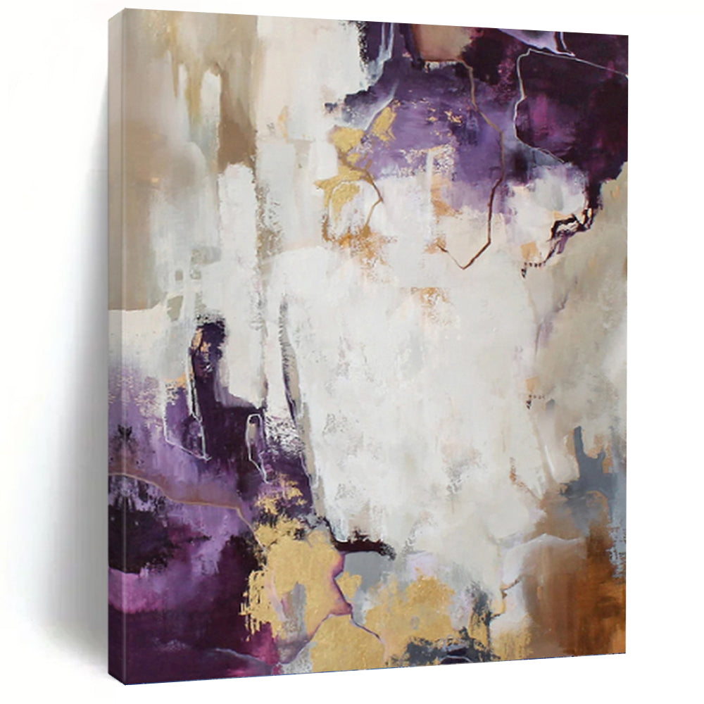 “Purple, Gold and White Abstract” - Regal Color Fusion Painting on Canvas PT1009