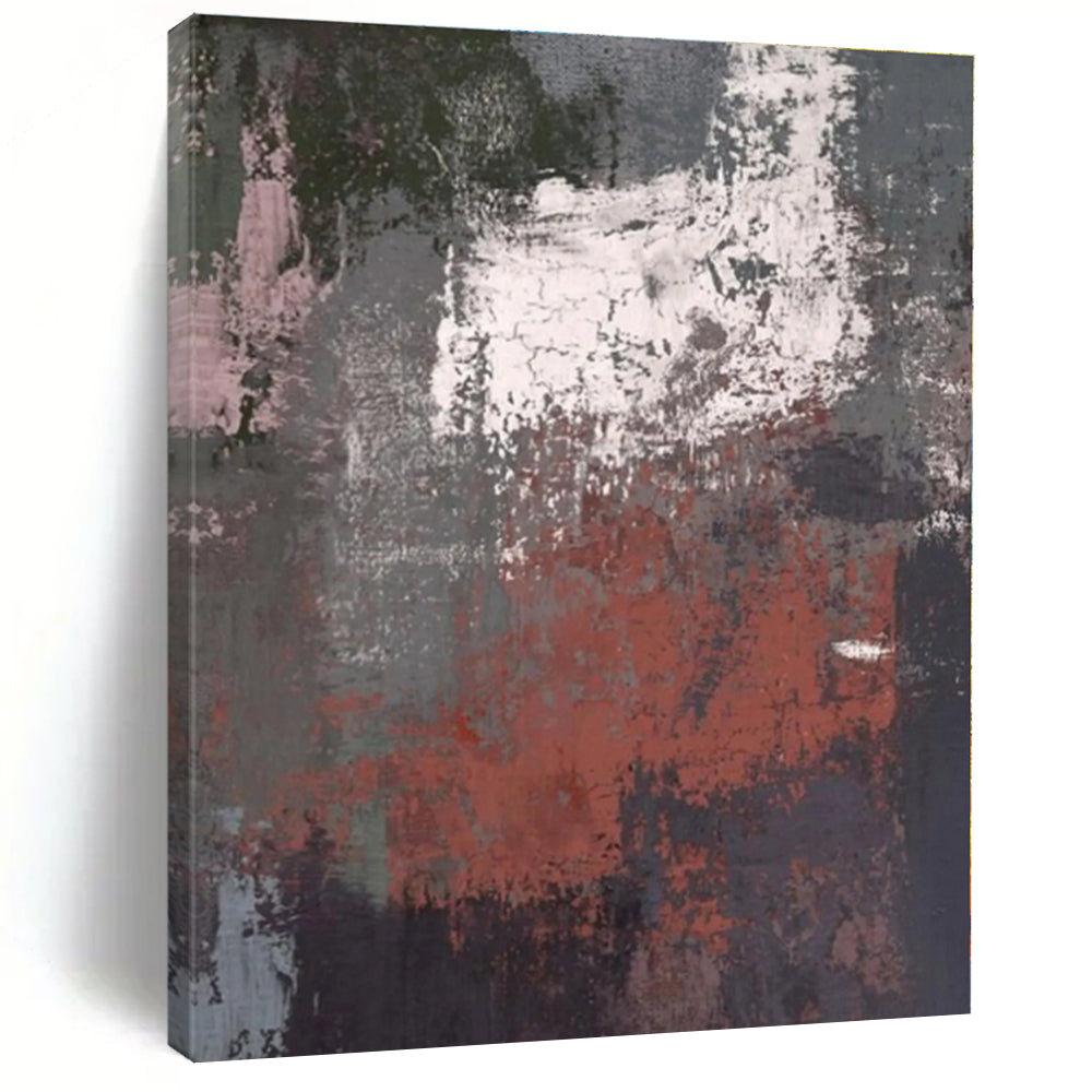 “Gray & Red Textured Abstract” - Textured Abstract Painting On Canvas PS0419