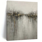 “Gray - Gold Abstract Landscape” - Textured Landscape Painting On Canvas PT1970