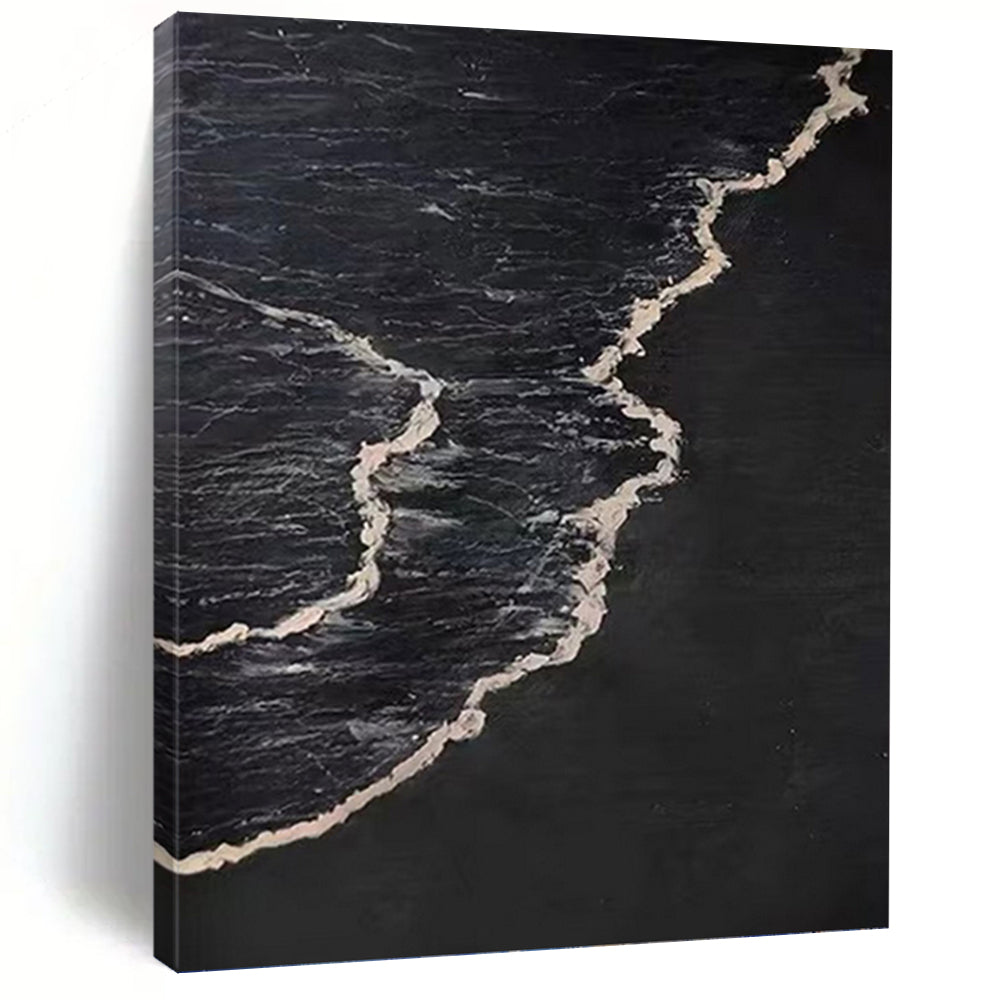 “Black and White Waves: Minimalist Ocean Art” - Bold Coastal Abstract On Canvas PT0959