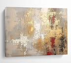 “Elegant Gray & Gold with Red Accents” - Abstract Textured Painting On Canvas PT045