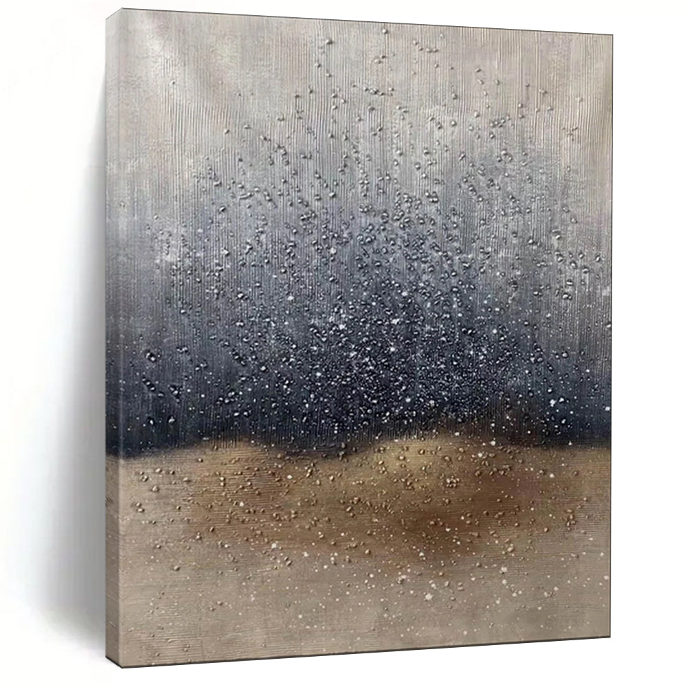 “Silver - Brown - Black Rain Abstract” - Textured Abstract Painting On Canvas PT1969