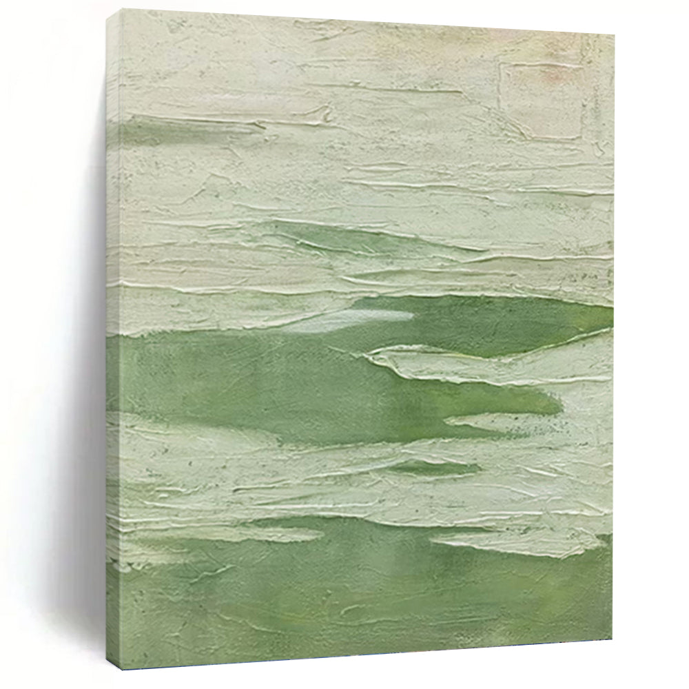 “Textured Green - White Impasto” - Impasto Abstract Painting On Canvas PT1227