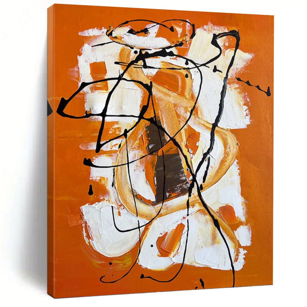 “Orange - White - Black Abstract Swirls” - Abstract Expressionist Painting On Canvas PT1221