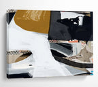 “Abstract Collage with Gold, Black, and White” - Mixed - Media Abstract Painting On Canvas PT127