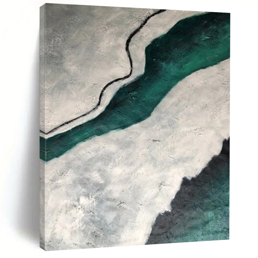 “Teal River Through Grey Lands: Textured Abstract Painting” - Landscape - Inspired Abstract Painting On Canvas DS403