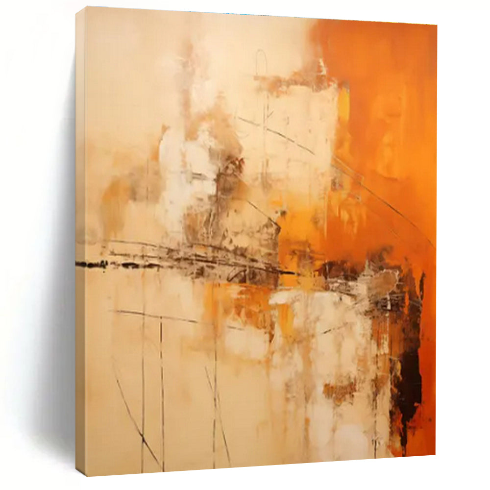 Orange, Beige & Brown Abstract Strokes "Desert Dawn" Painting On Canvas PS0850