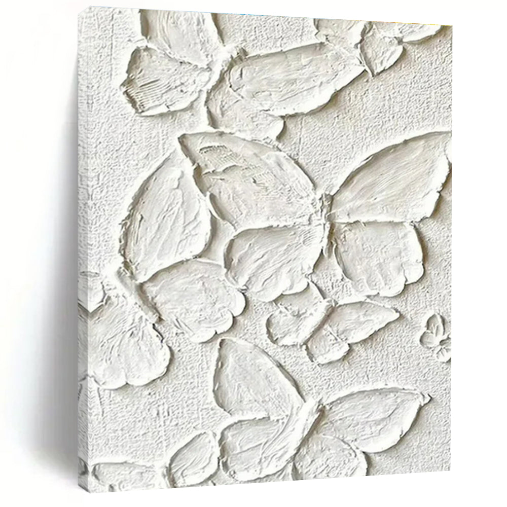 White with Textured Butterflies "Whimsical Wings" Abstract Painting On Canvas PS1468
