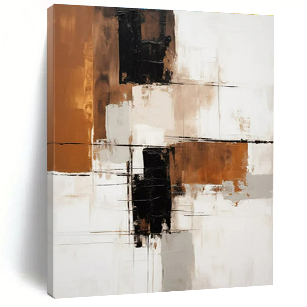 “White - Brown - Black Abstract Minimalist Blocks” Painting On Canvas PS0836