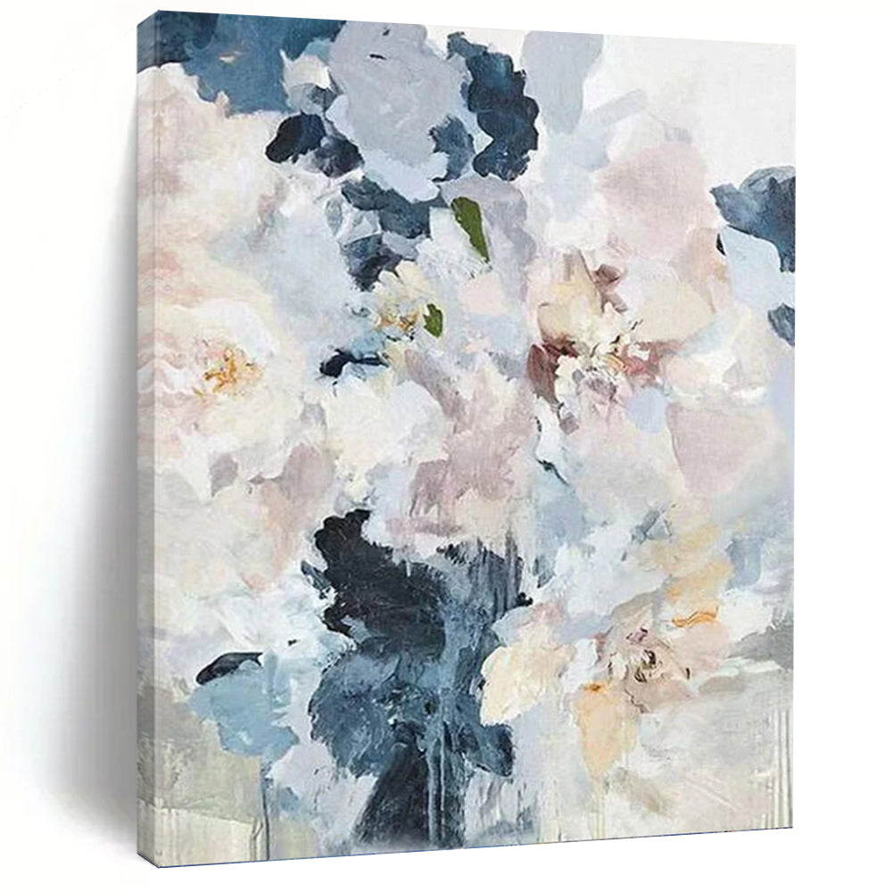 “Soft Floral Bouquet: Blue and White Abstract Flowers” - Impressionistic Floral Painting On Canvas PT0929