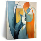 “Blue - Orange Abstract Figures” - Cubist Abstract Painting On Canvas PS0188