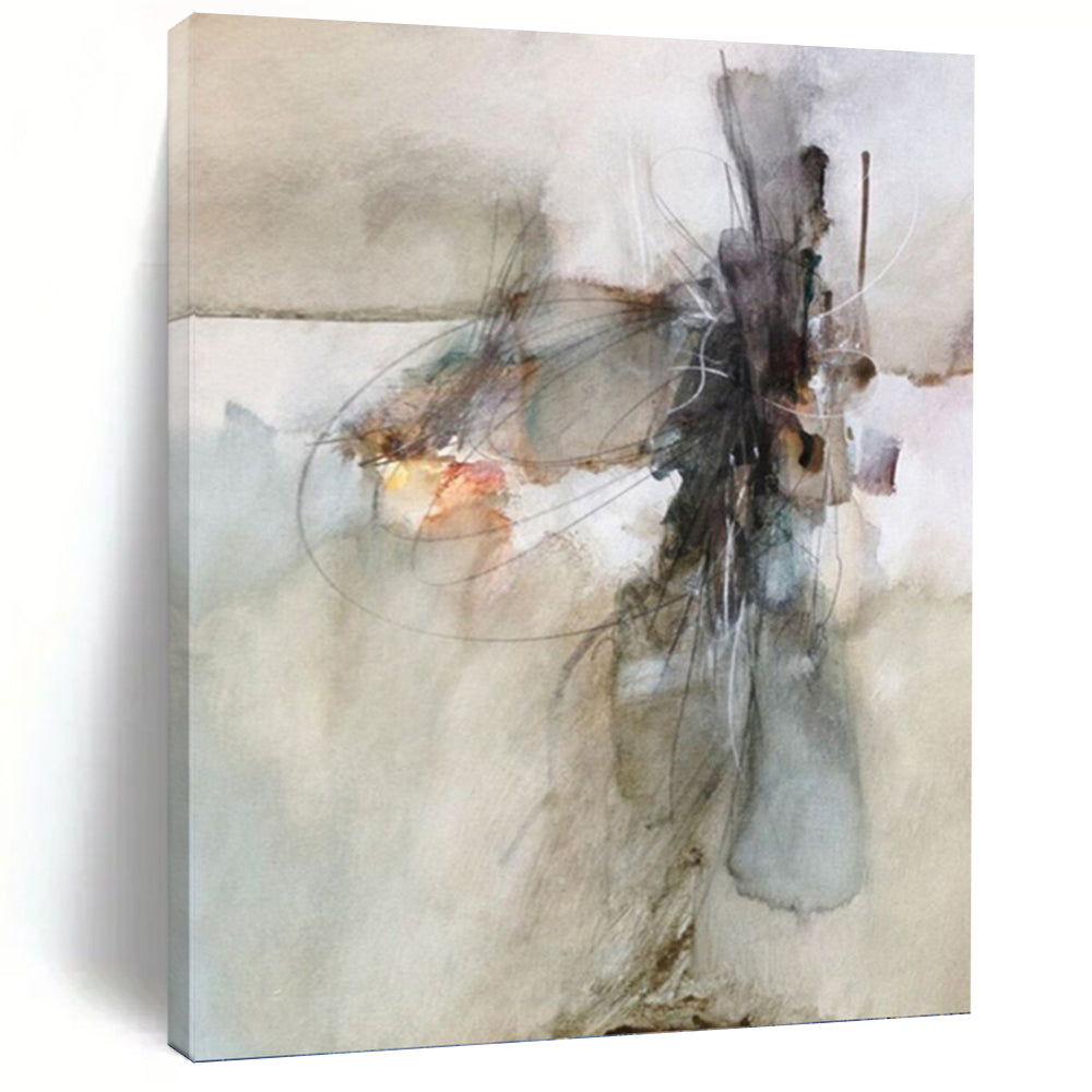 “Delicate Lines: Neutral Tones Abstract” - Subtle Watercolor Art On Canvas PT0950