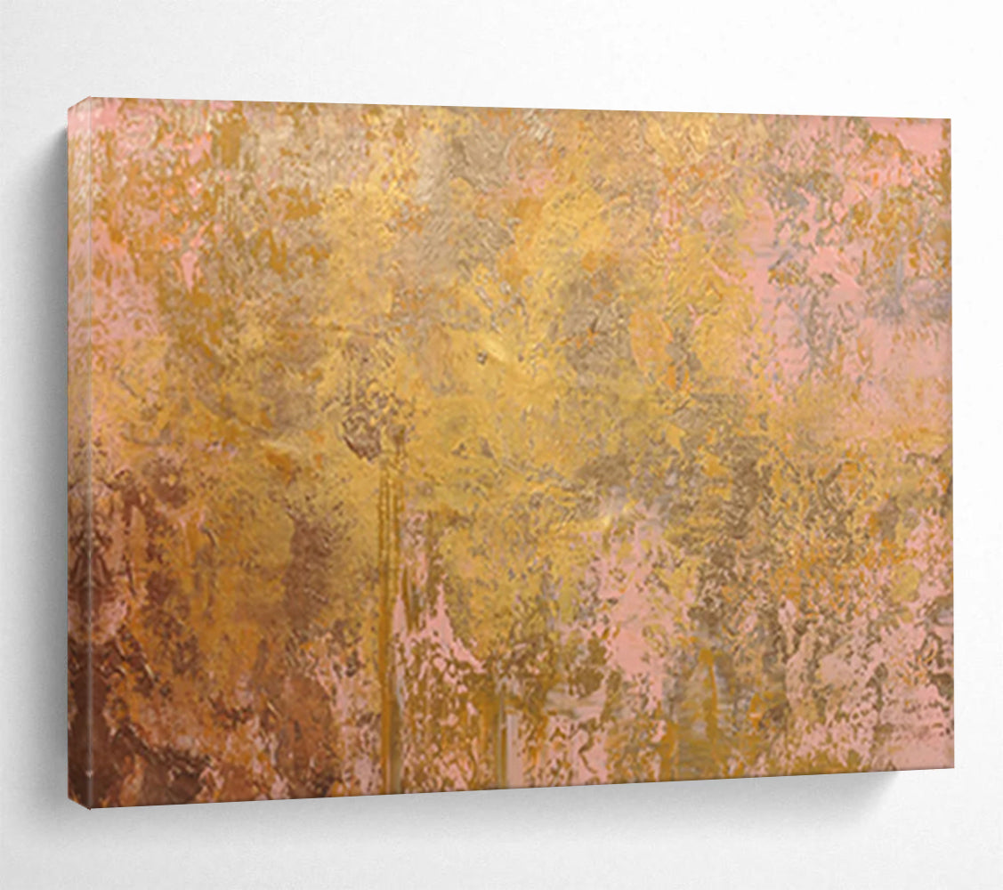 Gold & Pink Textured Abstract Painting On Canvas DKS022