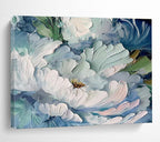 Aqua Peonies - Textured Floral Oil Painting, Ideal for Bathroom & Sunroom DKS675
