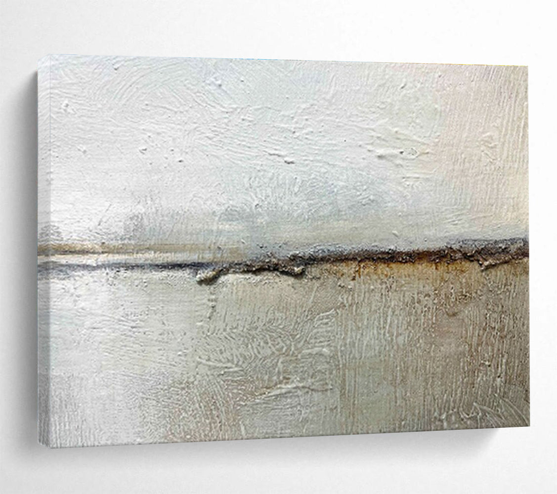 “Textured Neutral Divide” - Gray, Brown & White Abstract, Mixed - Media Painting On Canvas DKS754