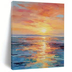 “Sunset Sea Reflection” - Orange, Pink, Blue, Purple Abstract Seascape Painting On Canvas PS0687