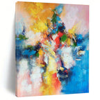 Yellow, Orange, Red, Green, Blue, Pink with Explosive Strokes "Festival Blaze" Abstract Painting On Canvas PS1393