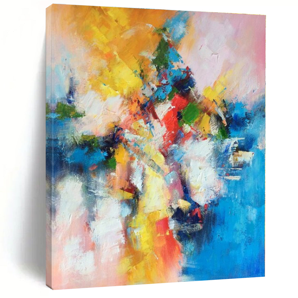 Yellow, Orange, Red, Green, Blue, Pink with Explosive Strokes "Festival Blaze" Abstract Painting On Canvas PS1393