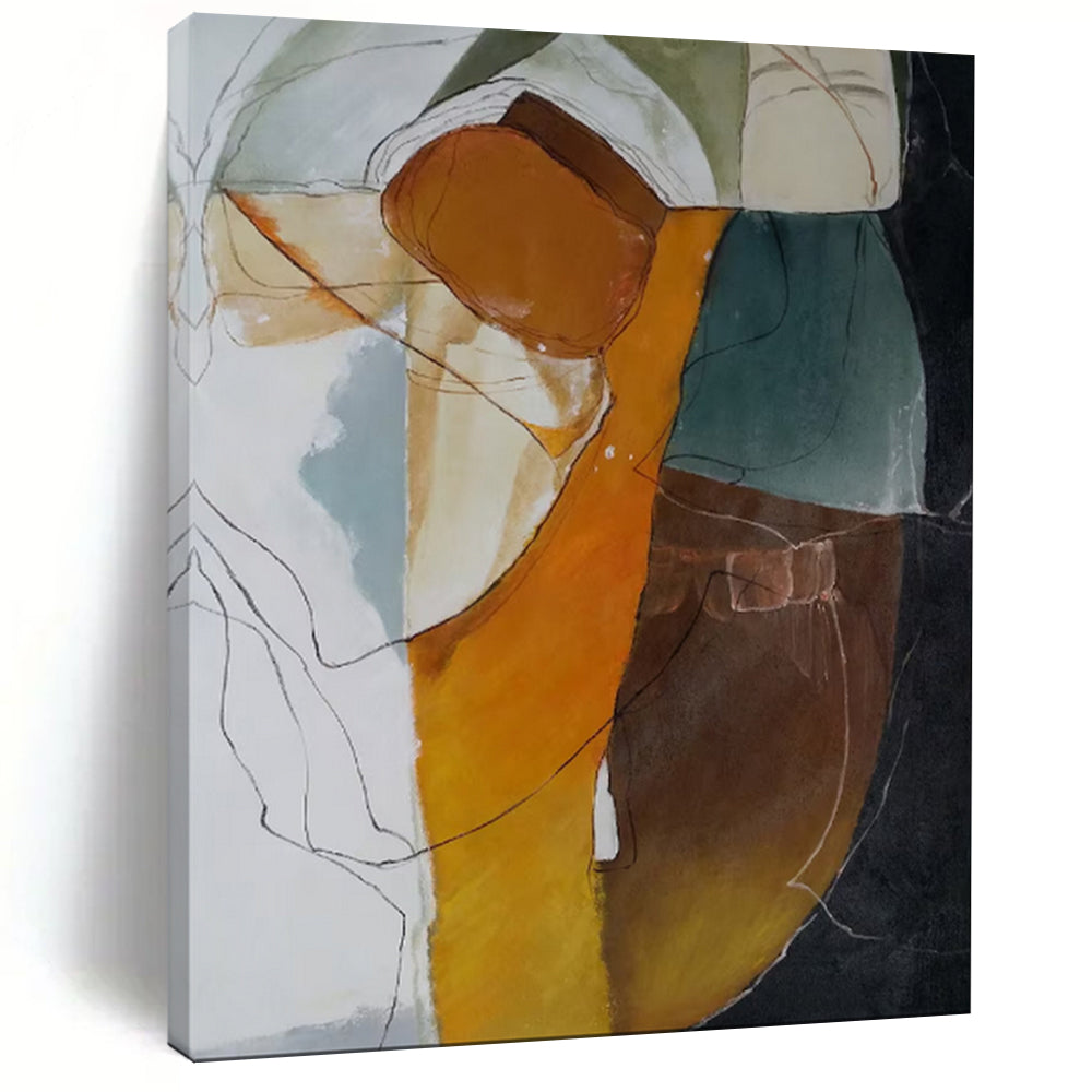 “Color - Blocked Abstract with Orange, Green, and Brown” - Abstract Painting On Canvas PT1993