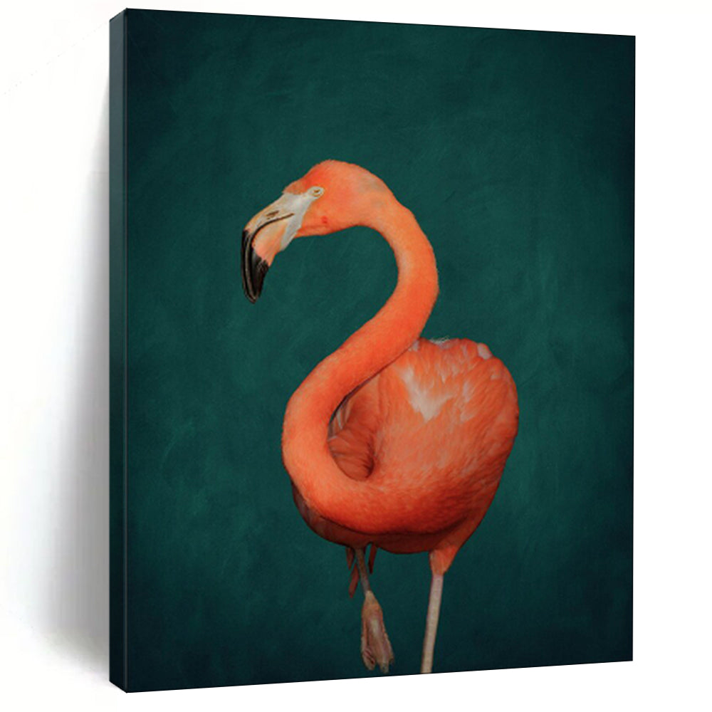 “Pink Flamingo on Dark Green” - Wildlife Portrait Painting On Canvas PT1920