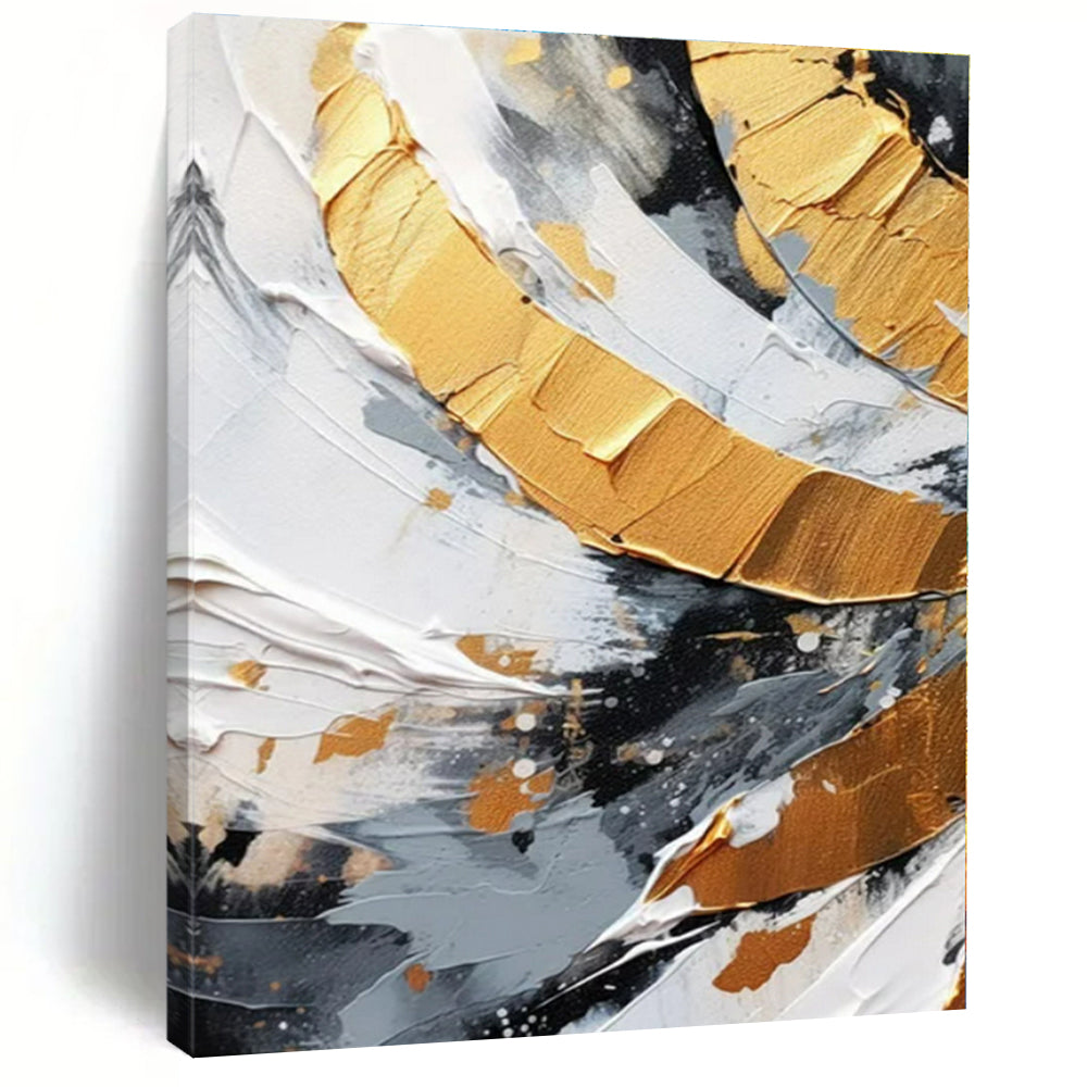 Gold and Gray Impasto Swirls - Textured Metallic Abstract Painting On Canvas PS1243