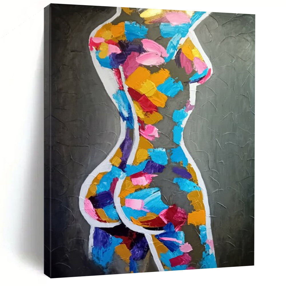 “Colorful Abstract Female Form” - Cubist - Inspired Acrylic Painting On Canvas PT2188