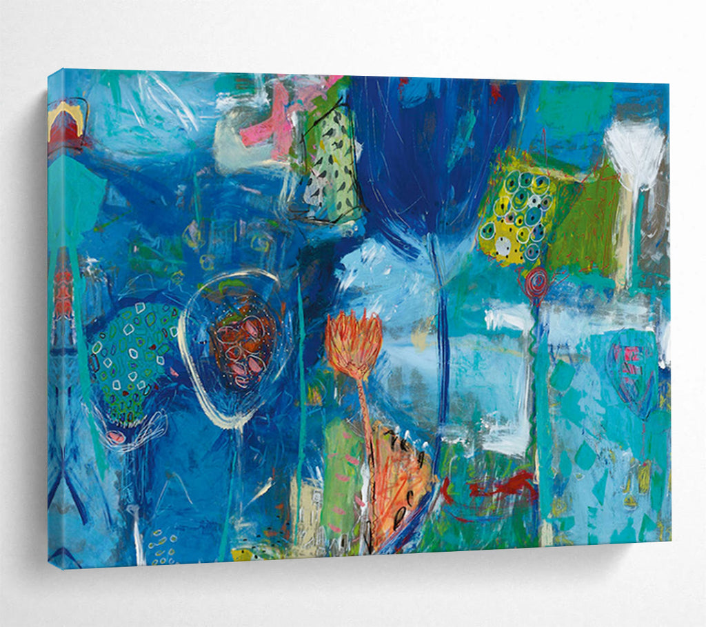 “Blue Floral Dream” - Abstract Flower Painting On Canvas PT234