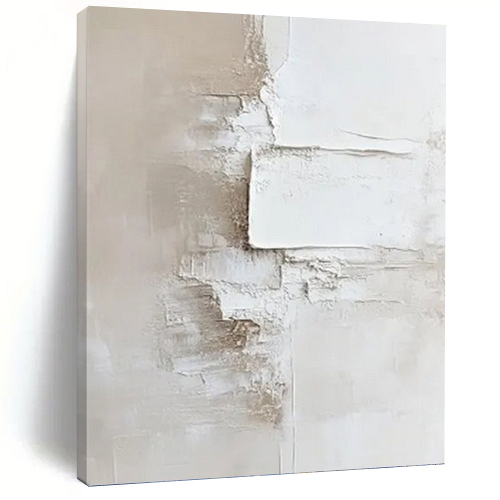 “White and Beige Layered Texture Abstract” - Wabi - Sab Abstract Painting On Canvas PT0978