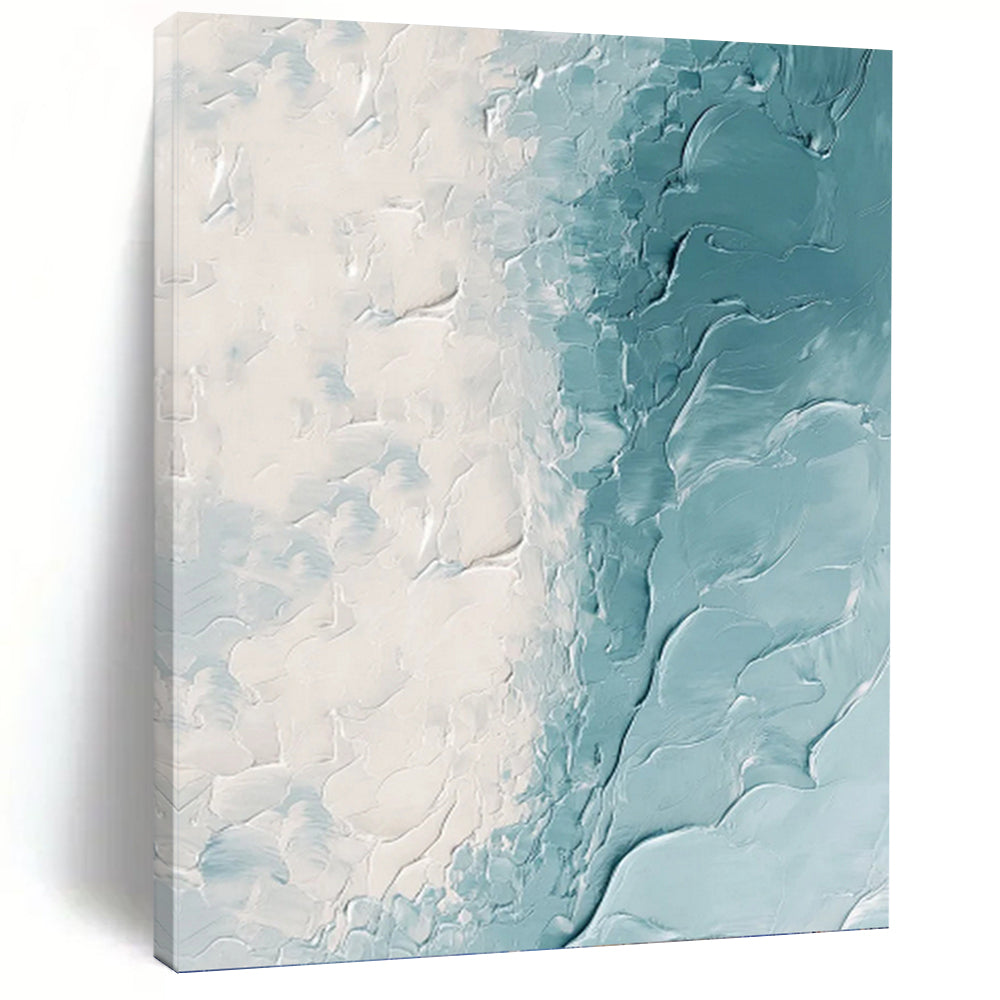 “White - Teal Textured Abstract” - Textured Abstract Painting On Canvas PT1250