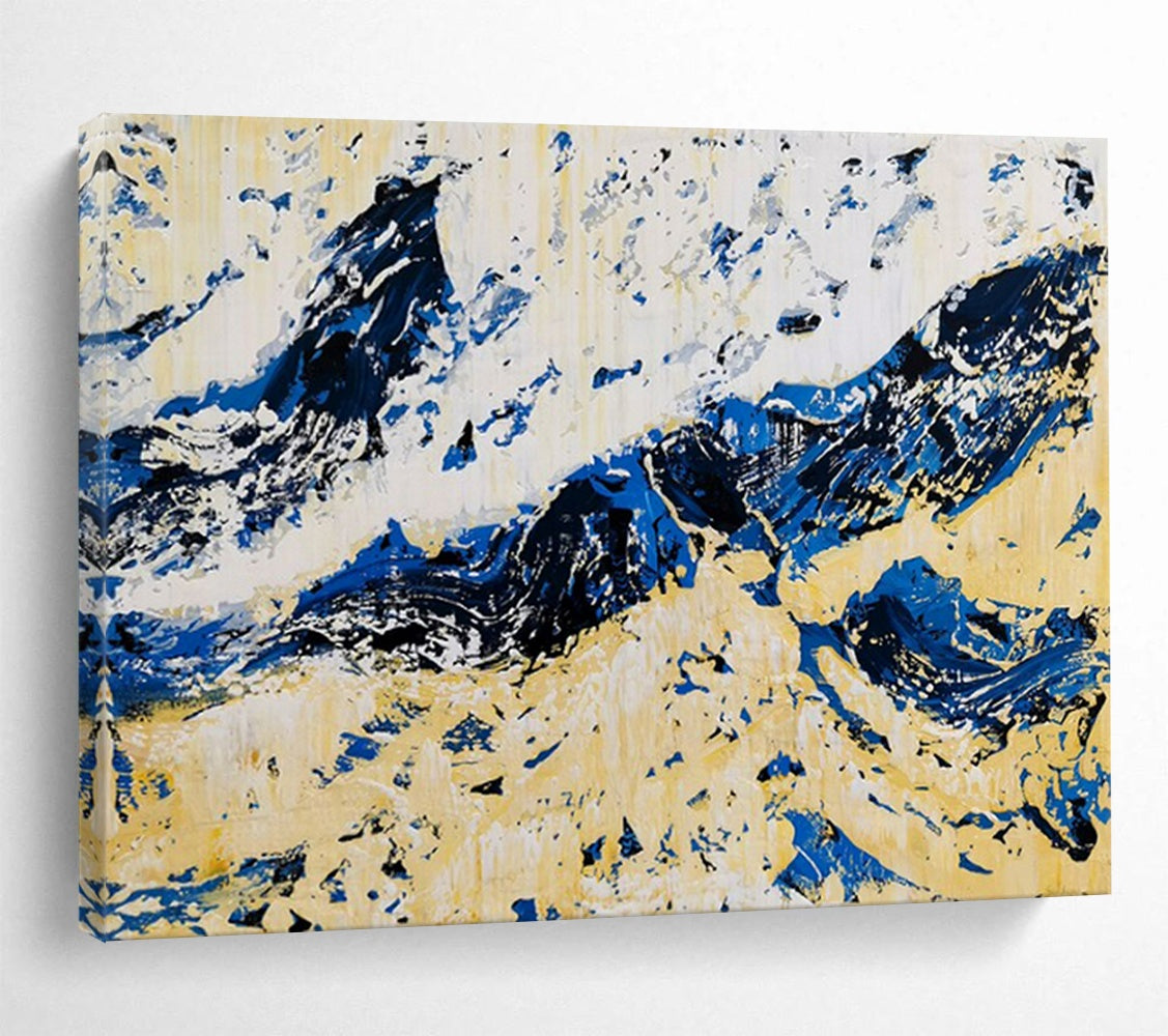 “Blue - Yellow Abstract Mountains” - Abstract Expressionist - Painting On Canvas PT1751
